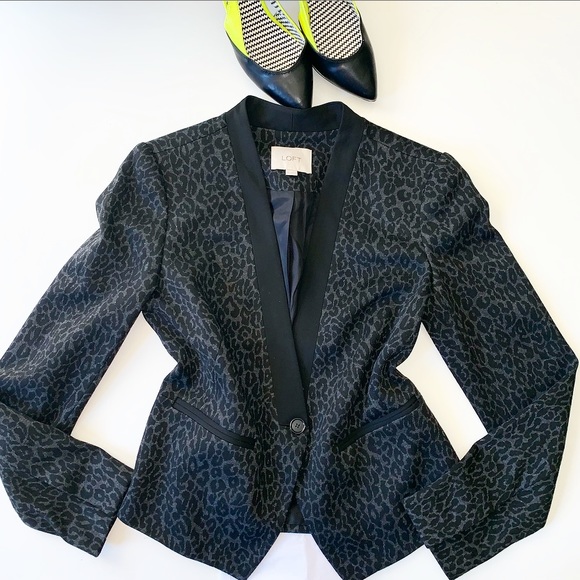LOFT Jackets & Blazers - LOFT ANN TAYLOR Black Gray Leopard Print Blazer